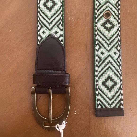 NWT Free People Moving To Mars Belt Jaded Jungle Green S/M Geometric Bohemian - Picture 8 of 9